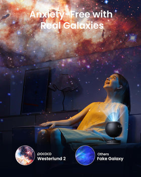 POCOCO Galaxy Star Projector lights the night sky on the bedroom ceiling