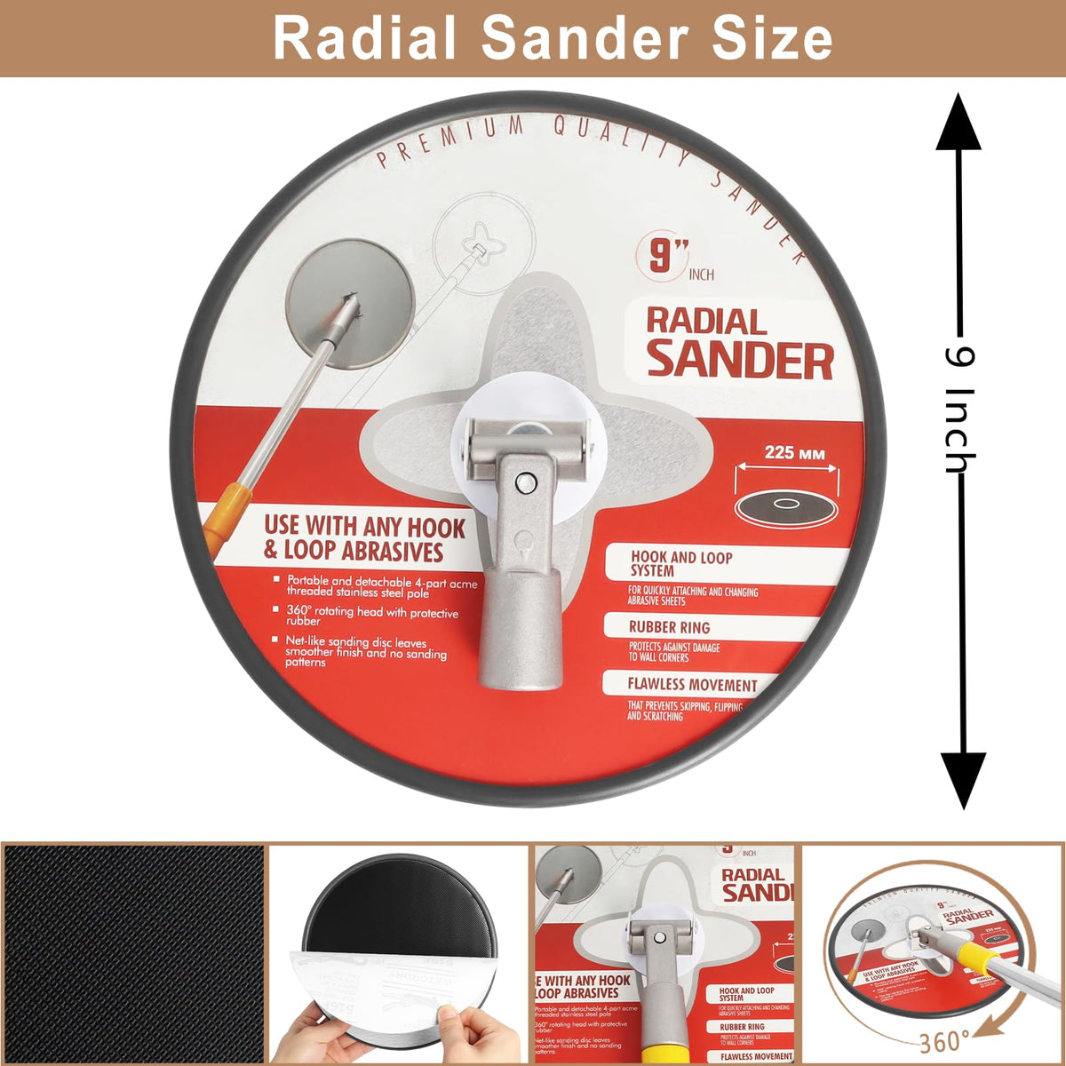 Podoy pole sander 9-inch head close-up highlights durable sanding discs