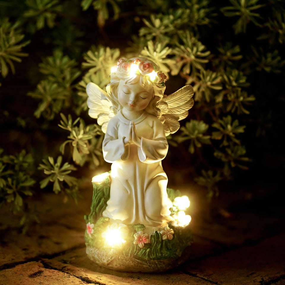 Pohabery Angel Garden Statue displayed in sunlit yard for serene outdoor charm.