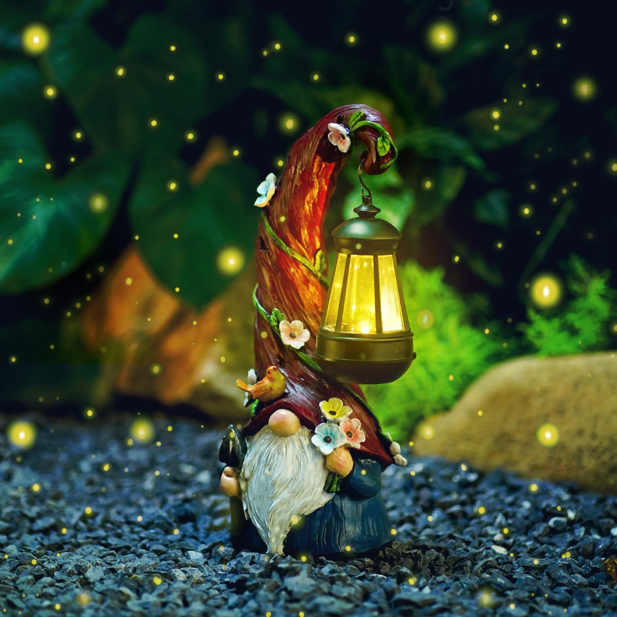 Pohabery solar gnome outdoor decor brightens patios at dusk.