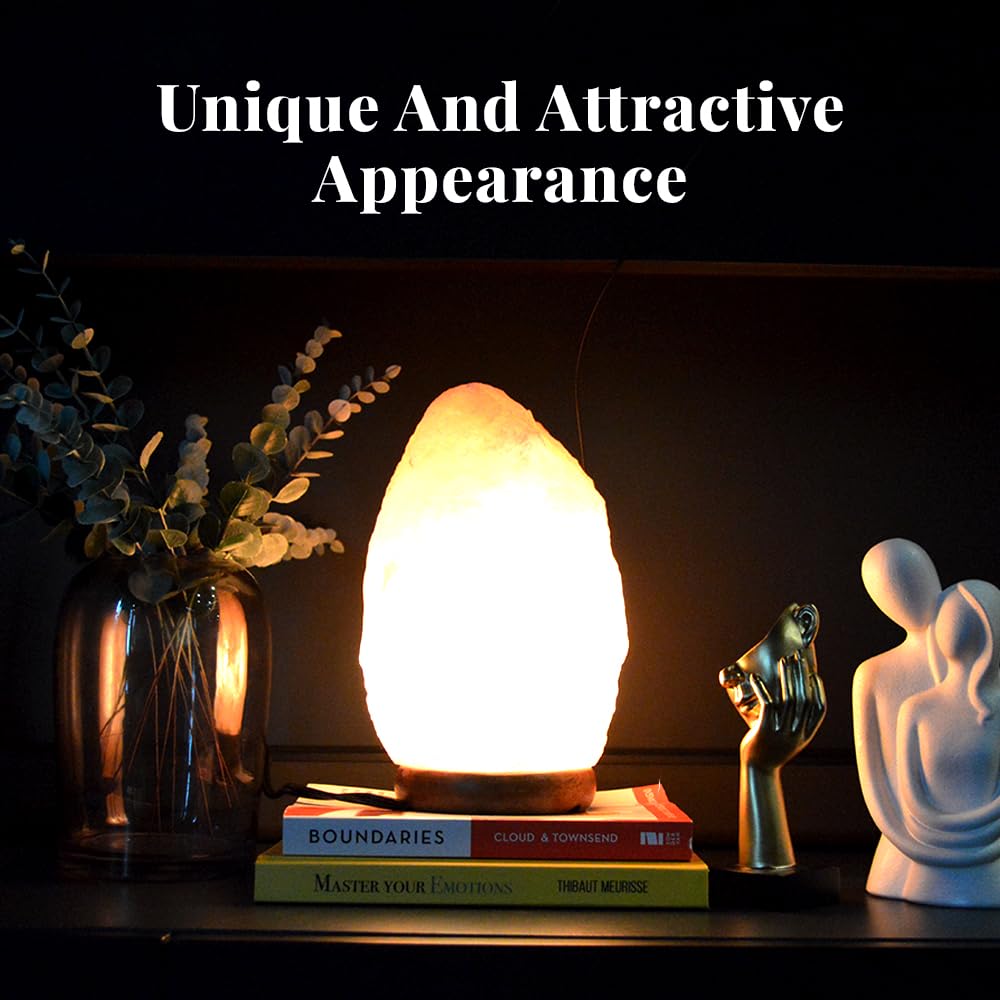 POHS Himalayan Salt Lamp creates soft ambient lighting in a bedroom setting.