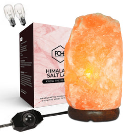 POHS Himalayan Salt Lamp with wooden base enhances warm ambient lighting.