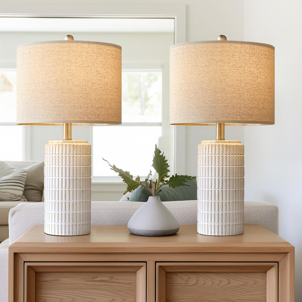 PoKat 23in modern ceramic table lamp set of 2 in beige add warm ambience to your living room