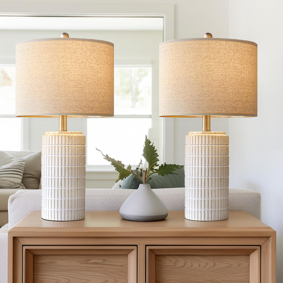 PoKat 23in modern ceramic table lamp set of 2 in beige add warm ambience to your living room