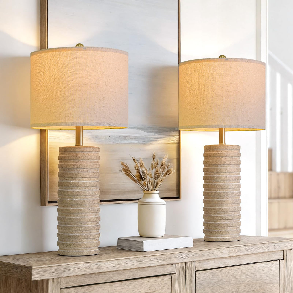 PoKat 27in farmhouse lamp base stone-ceramic with durable, stone-like texture.