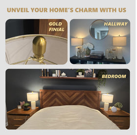 PoKat beige ceramic bedside lamp on a nightstand for warm lighting