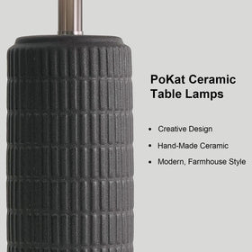 Close-up of Pokat black ceramic lamp base highlighting stone-like texture.