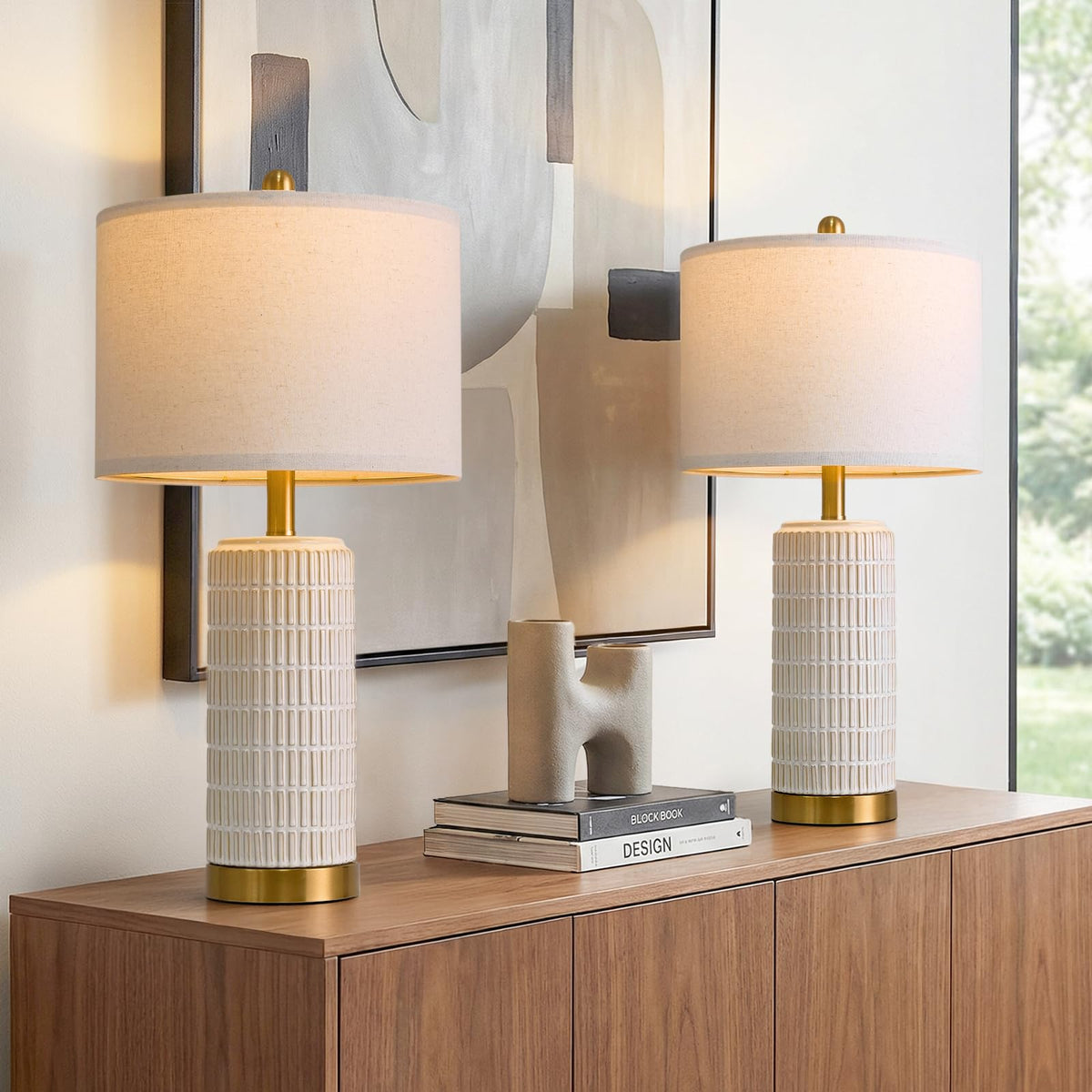 PoKat ceramic table lamp in beige-white with hand-finished texture for warm living room ambience