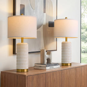 PoKat ceramic table lamp in beige-white with hand-finished texture for warm living room ambience