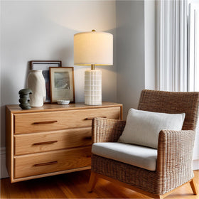 PoKat compact 20.75 inch table lamp on a small desk or end table