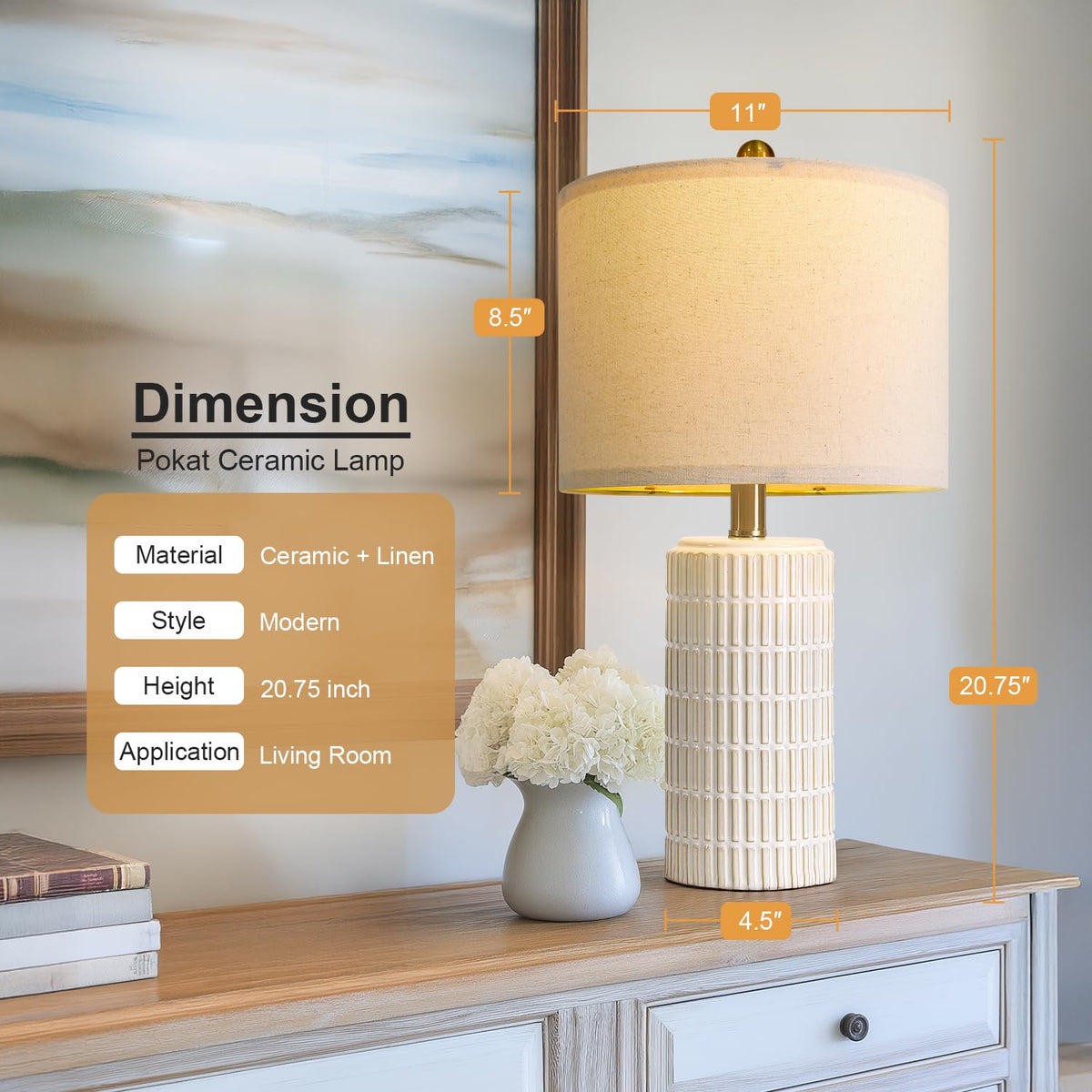 PoKat farmhouse style desk decor ceramic lamps for living spaces