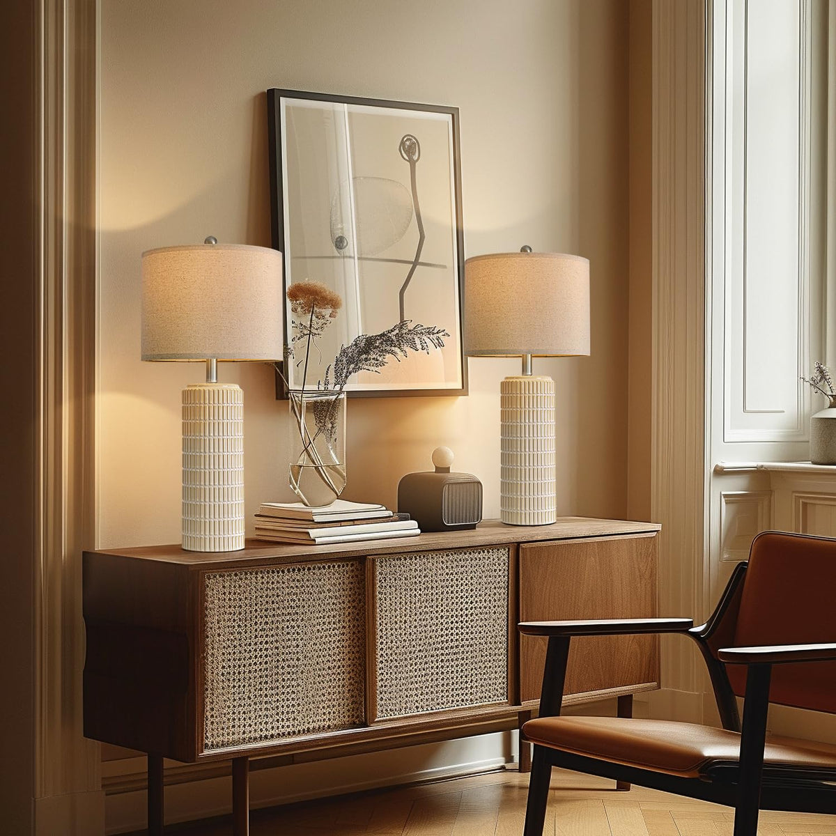 PoKat lamps in living room create soft ambient lighting.