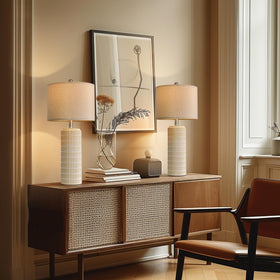 PoKat lamps in living room create soft ambient lighting.