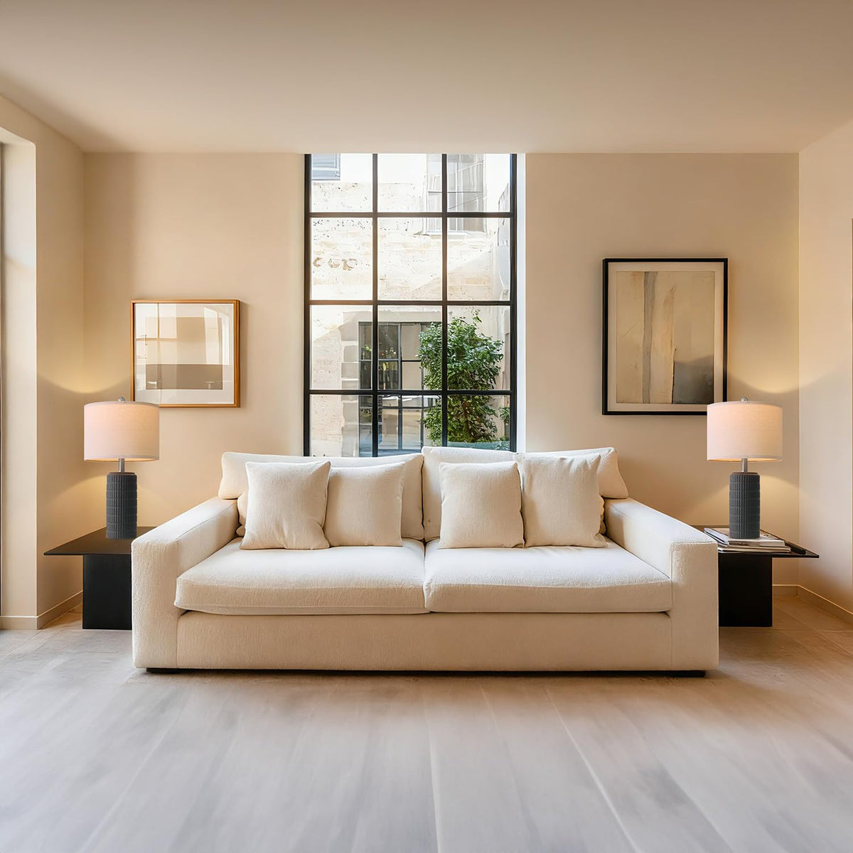 Pokat living room end table pair enhancing cozy seating area.