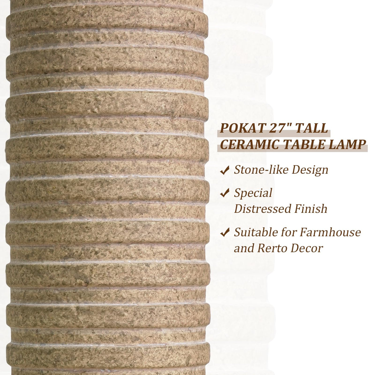 PoKat living room lamp with linen shade diffuses soft light.