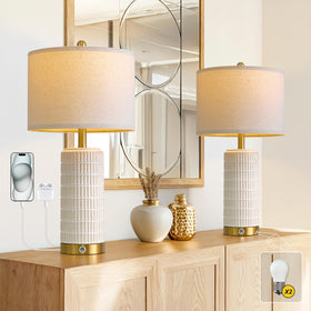Pokat Touch bedside lamp with gold ceramic base adds refined modern style.