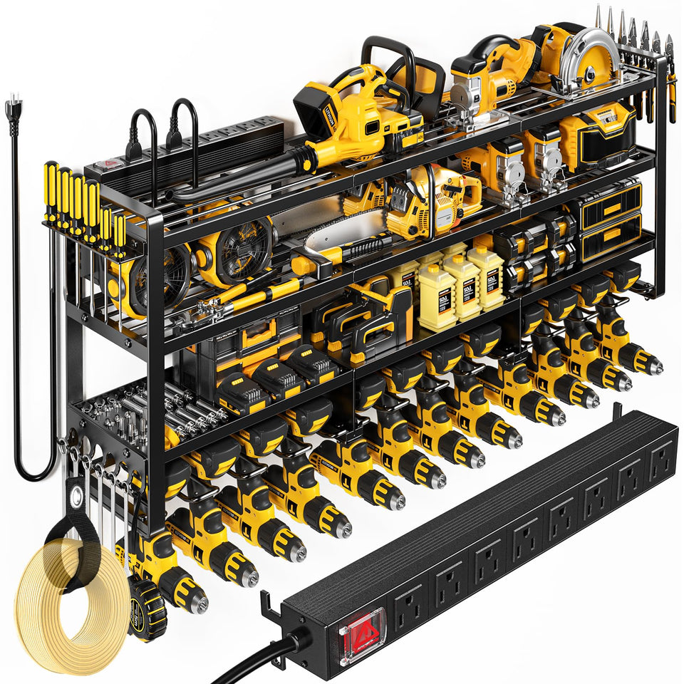 POKIPO 49.5-inch wide wall-mount organizer with ample tool slots for easy garage access.