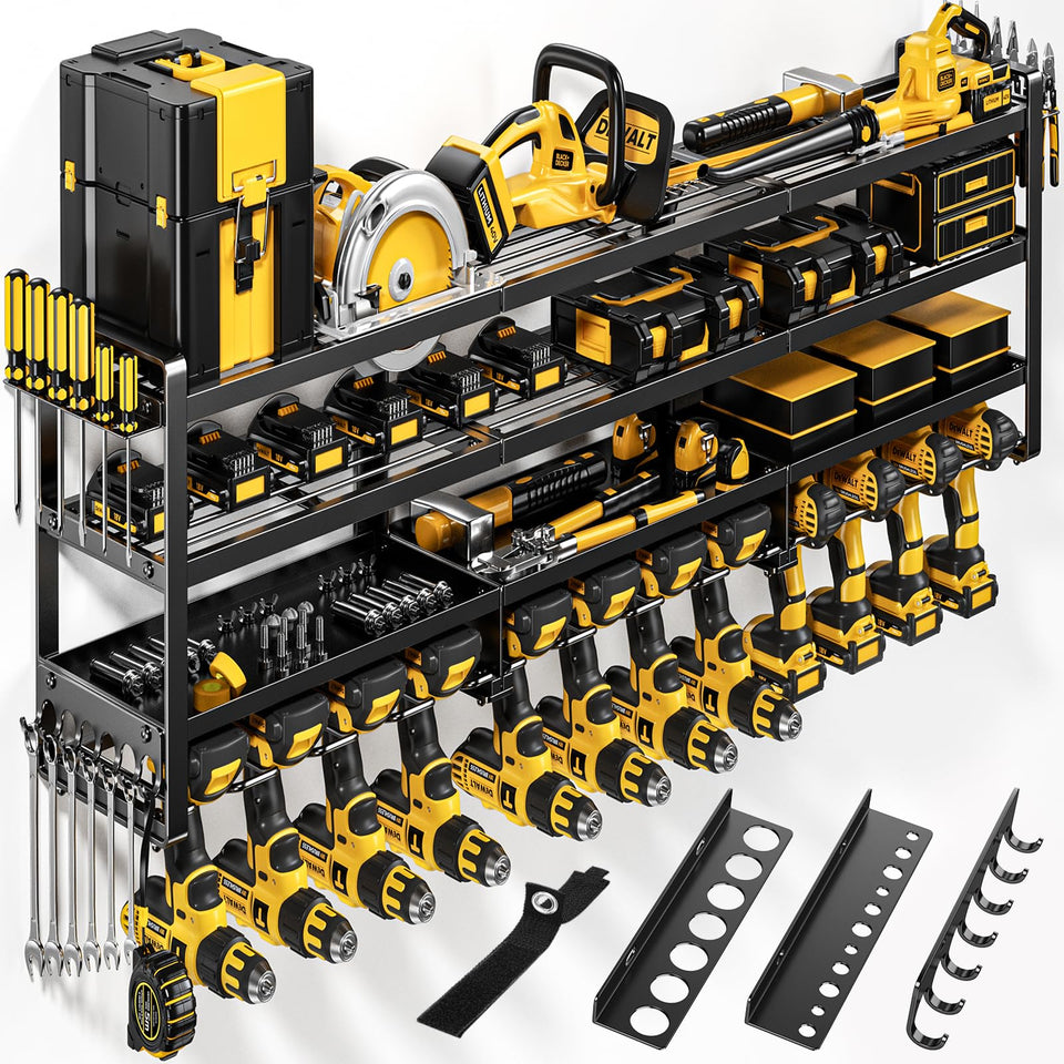 POKIPO 49-inch wall-mount tool organizer showcasing roomy four compartments for garage tools.