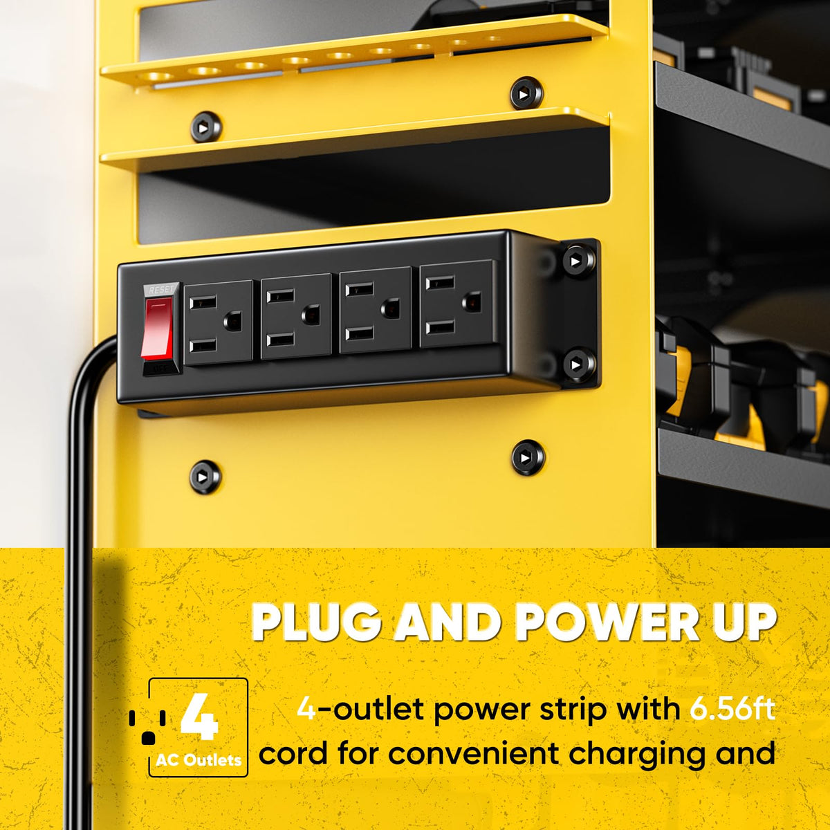 POKIPO 6-shelf wall-mount tool rack maximizes garage storage and accessibility.
