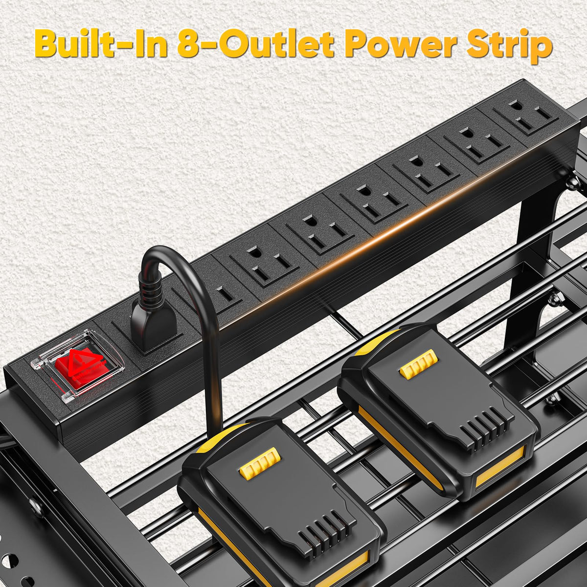 POKIPO 8-outlet charging station powers multiple tool batteries simultaneously.