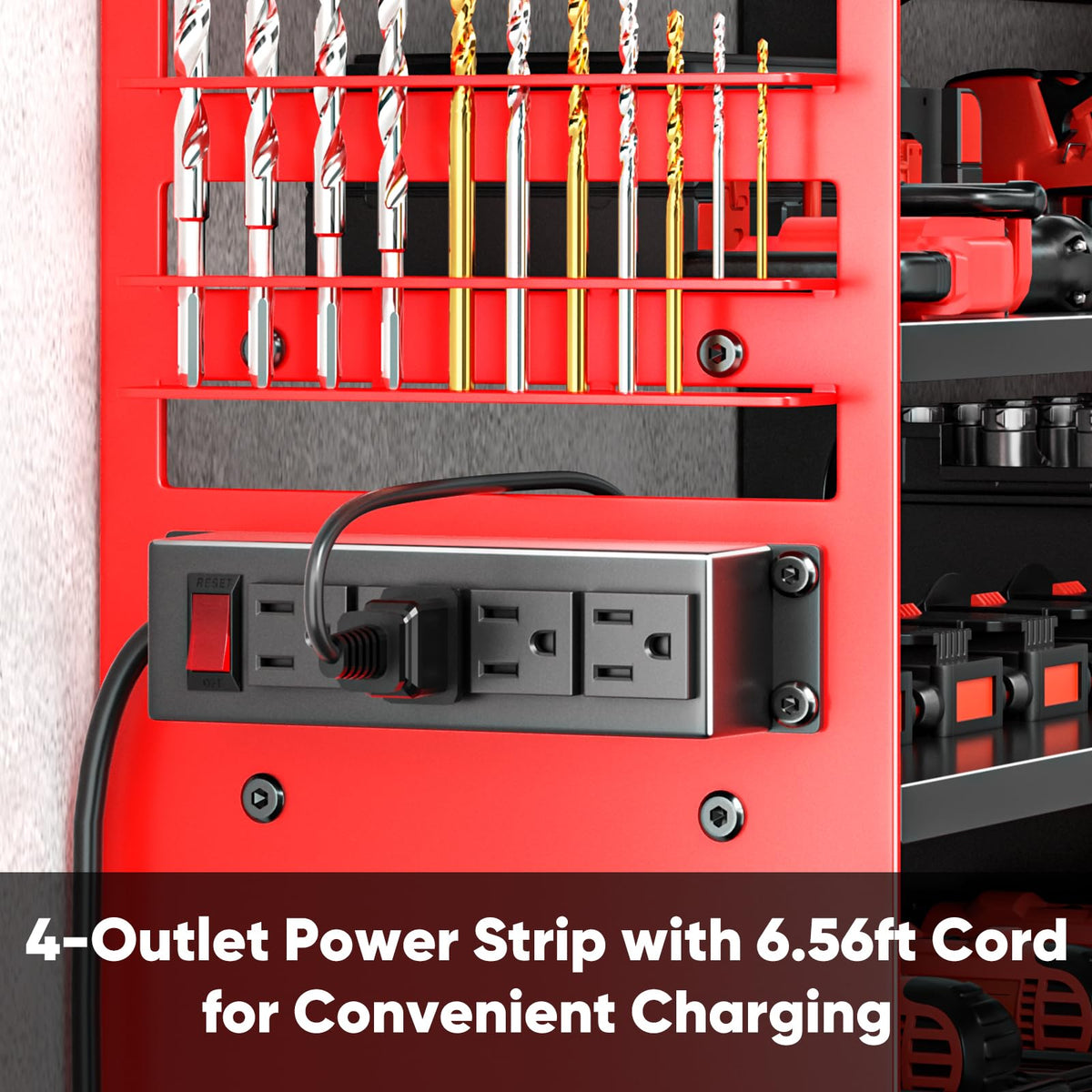 POKIPO built-in 4-outlet power strip powers drills without outlet hunting
