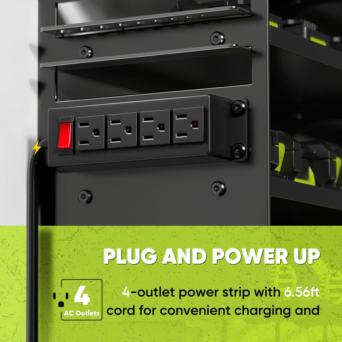 POKIPO charging-ready rack with 6.5 ft cord for easy tool charging