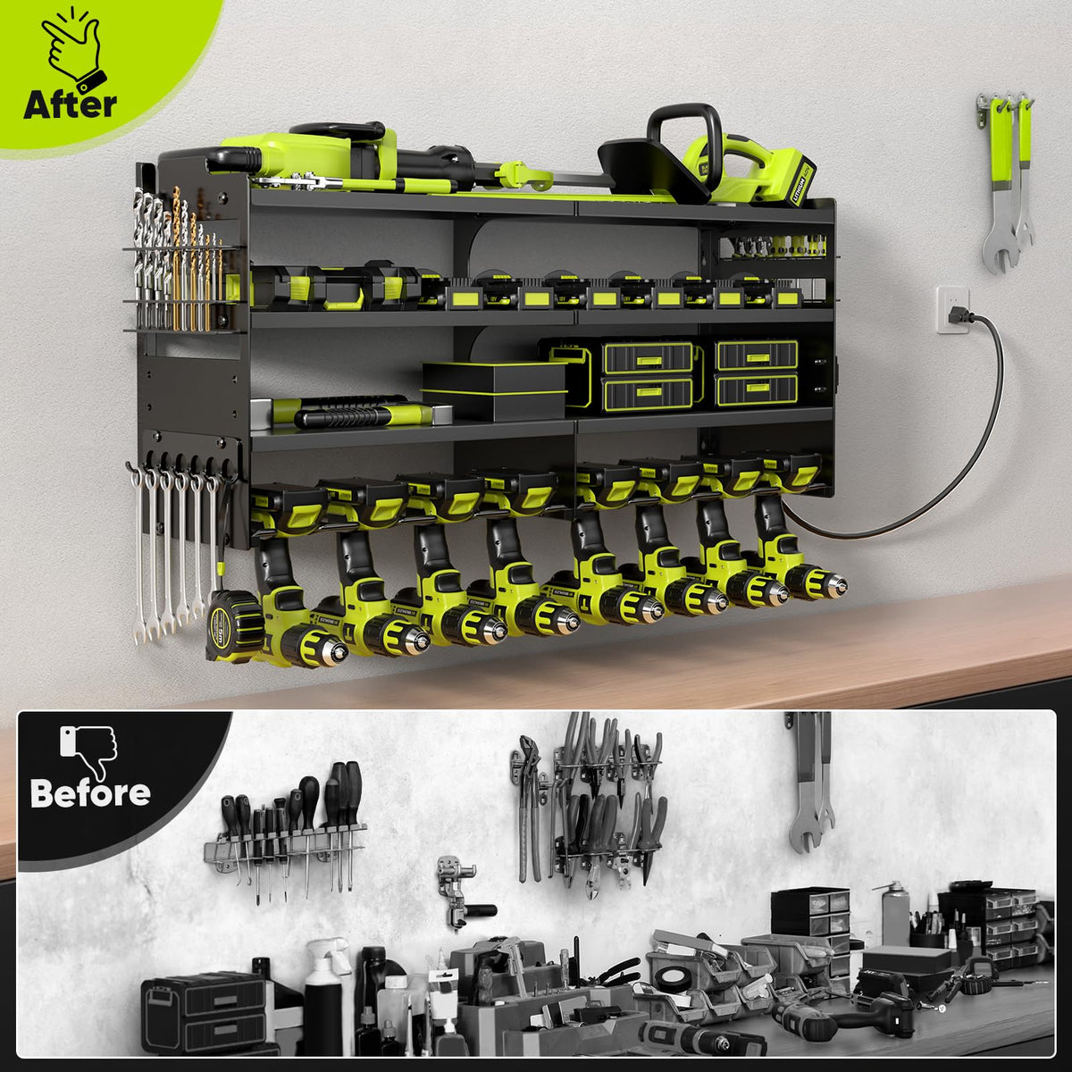 POKIPO drill slots and battery bays organize tools neatly