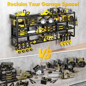 POKIPO four-tier rack maximizes garage space with clear tool visibility