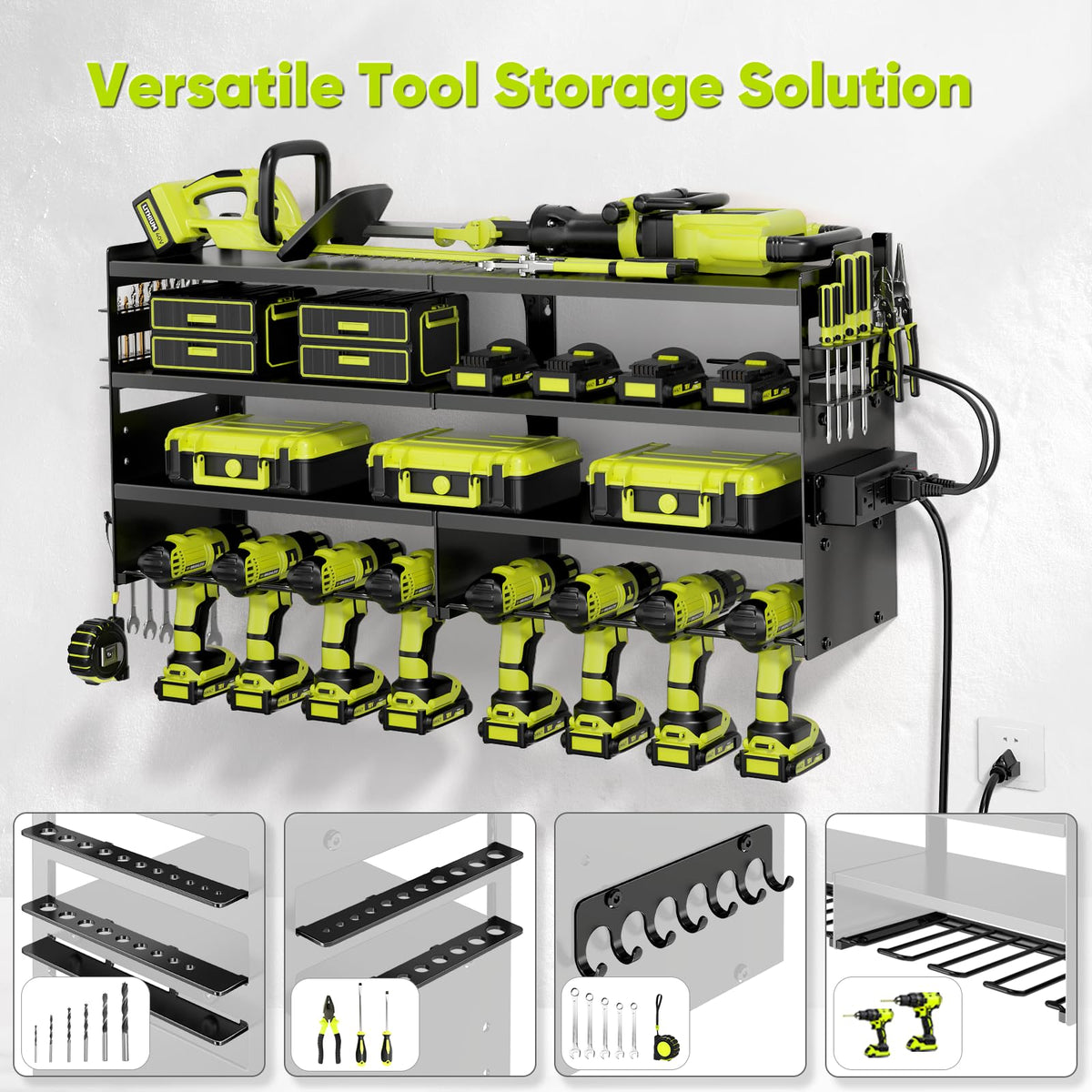 POKIPO four-tier rack storage for drills, batteries, and chargers