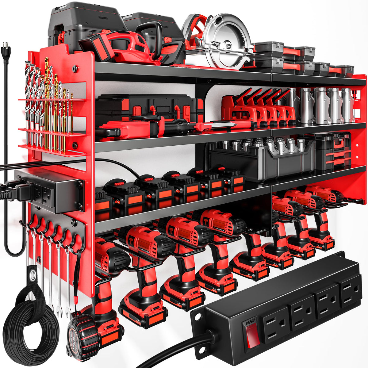 POKIPO large power tool organizer wall mount with charging station for ready access