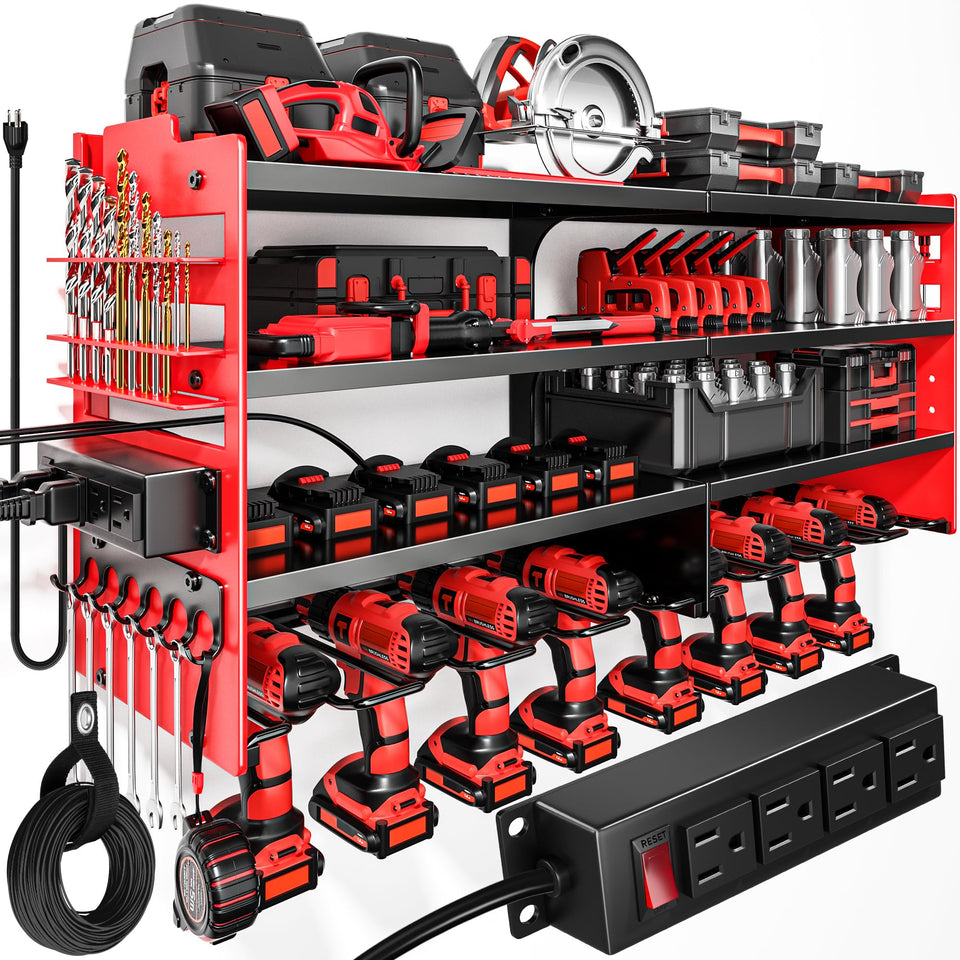 POKIPO large power tool organizer wall mount with charging station for ready access
