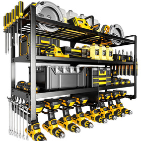 POKIPO Large Power Tool Organizer wall mount front view with eight cordless drill holders for a clutter-free workspace.