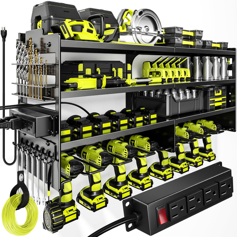 POKIPO large tool organizer wall mount with charging station for organized tools