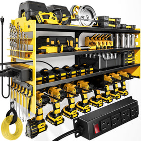 POKIPO power tool organizer on wall mount with charging station keeps tools powered and ready.