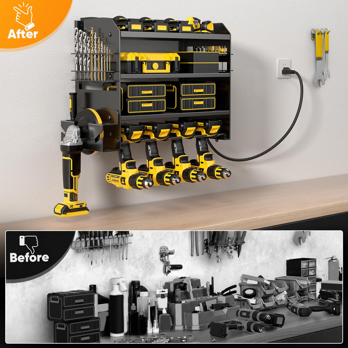 POKIPO drill bit rack and hooks organize bits and small tools