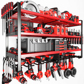 POKIPO Upgrade wall-mount four-tier tool organizer with rugged steel frame