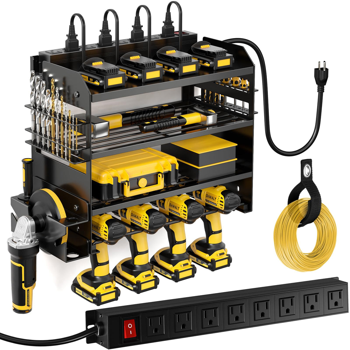 POKIPO Power Tool Organizer wall mount with charging station for organized storage and charging