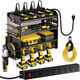 POKIPO Power Tool Organizer wall mount with charging station for organized storage and charging