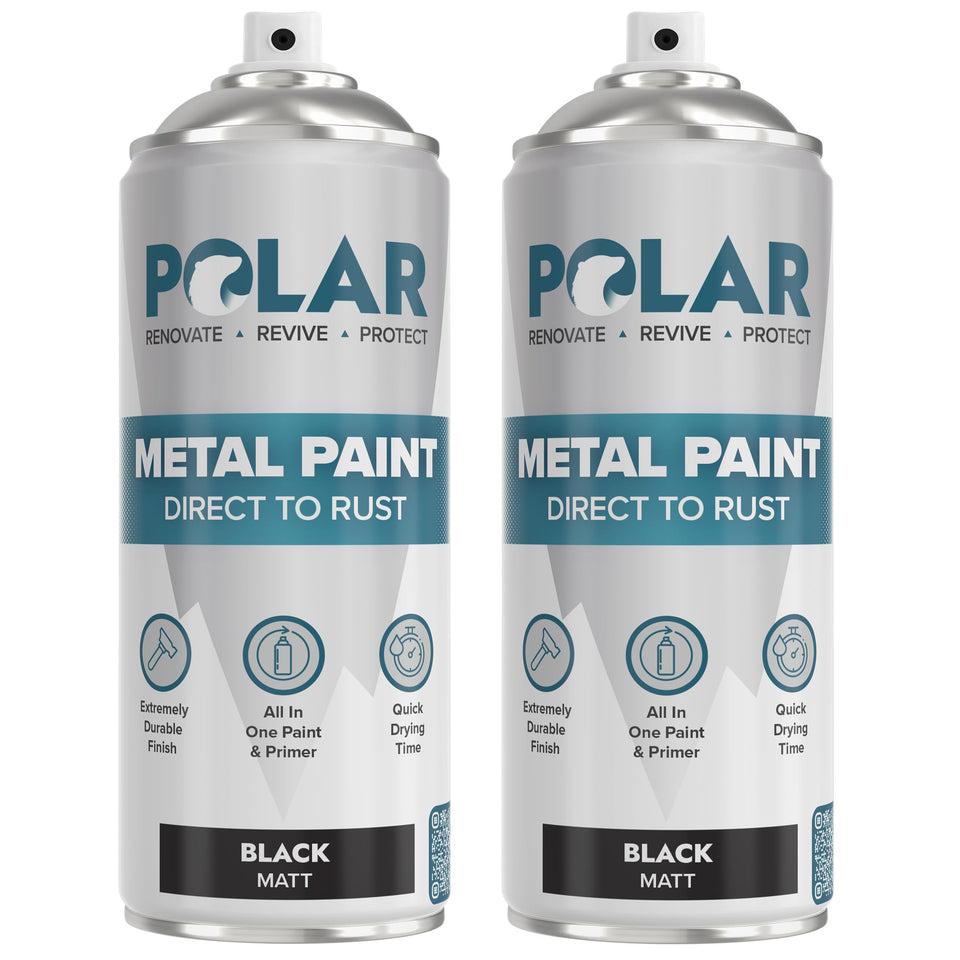 Polar Direct to Rust satin black spray can for rust protection on metal surfaces.