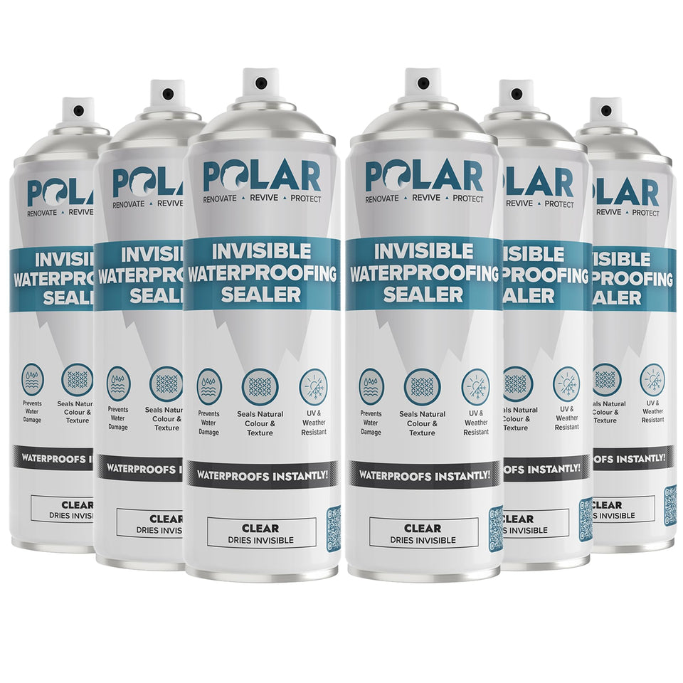 Polar Invisible Waterproofing Sealer being sprayed on wood surface for protection