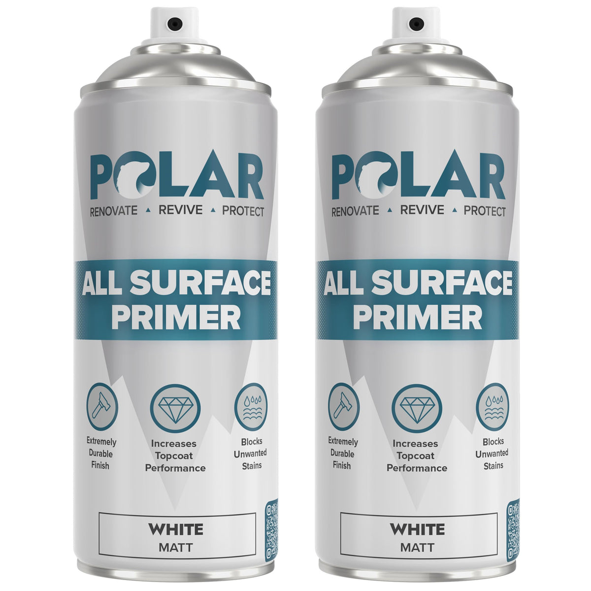Polar Specialist Coatings Polar All Surface Primer Matte White bottle front for even base on wood and metal.