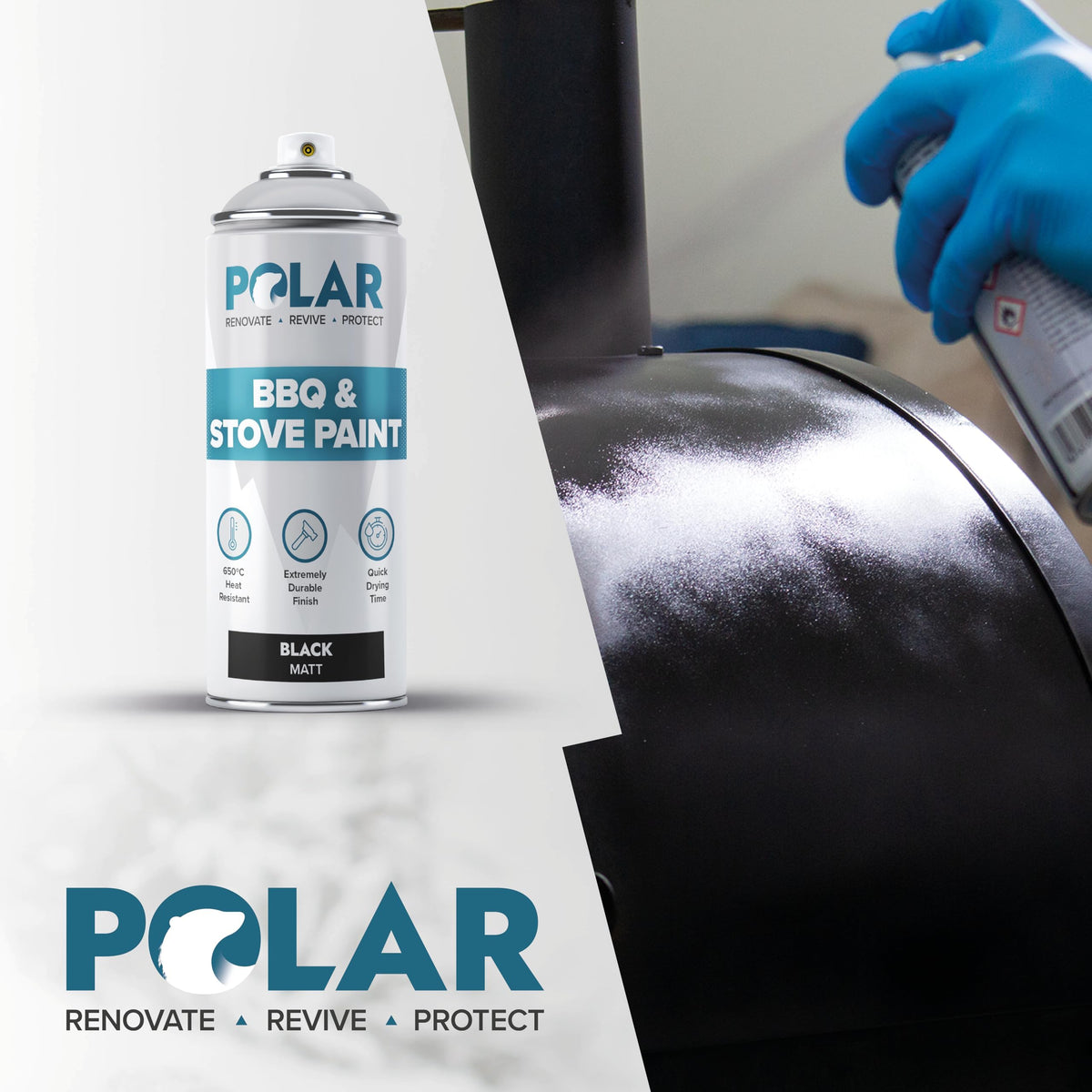 Polar Specialist Coatings matte black finish on stove components for a refined look.