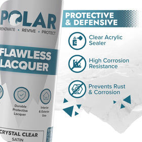 Mist application of Polar Clear Satin Lacquer Spray evenly coats surfaces for protection.