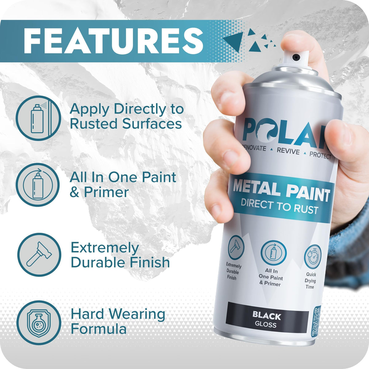 Outdoor protection on metal from Polar Direct to Rust withstands weather exposure.