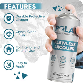 Polar Specialist Coatings clear coat spray works on wood, metal, plastic, glass, and ceramics.