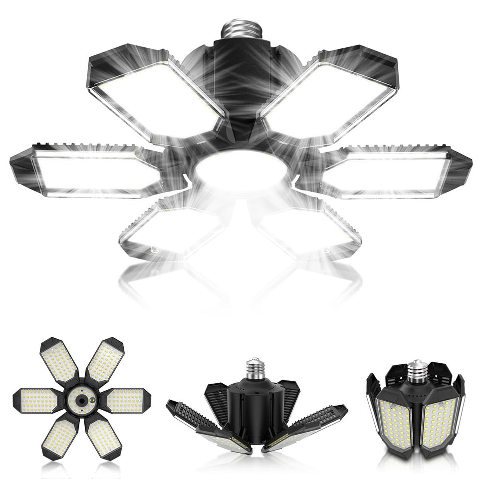 POLARPRA garage light with six deformable panels for targeted garage lighting.