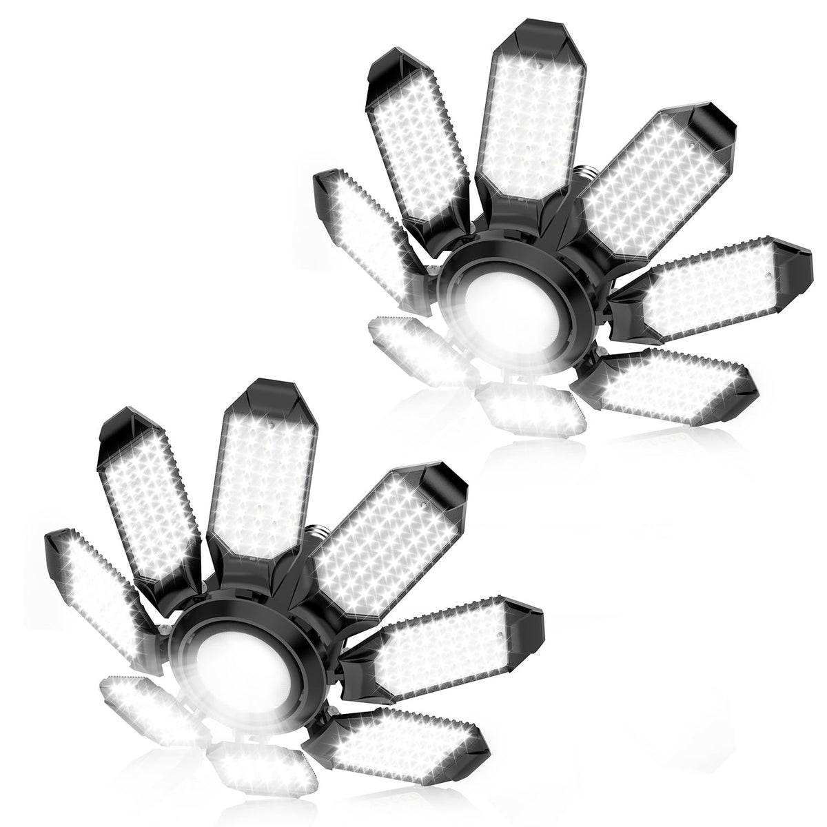 POLARPRA garage lights with eight adjustable panels for bright, even illumination in workshops.