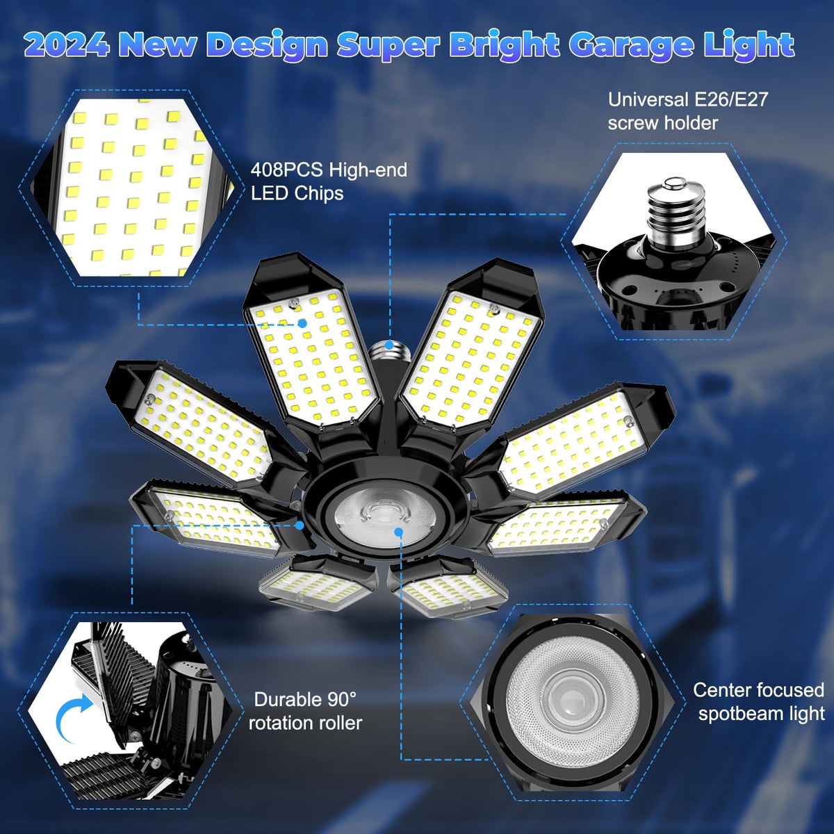 POLARPRA 250W LED garage light offers bright, energy-efficient workshop lighting.