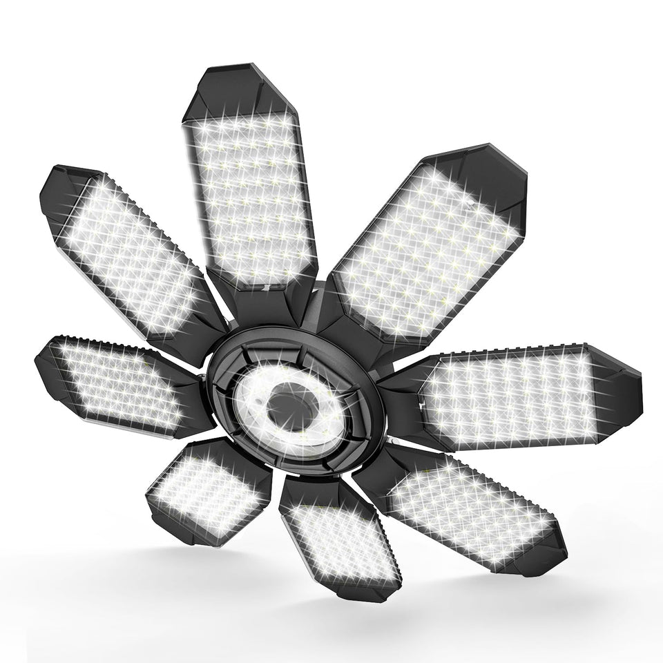 POLARPRA LED garage light with 8 adjustable panels for versatile coverage
