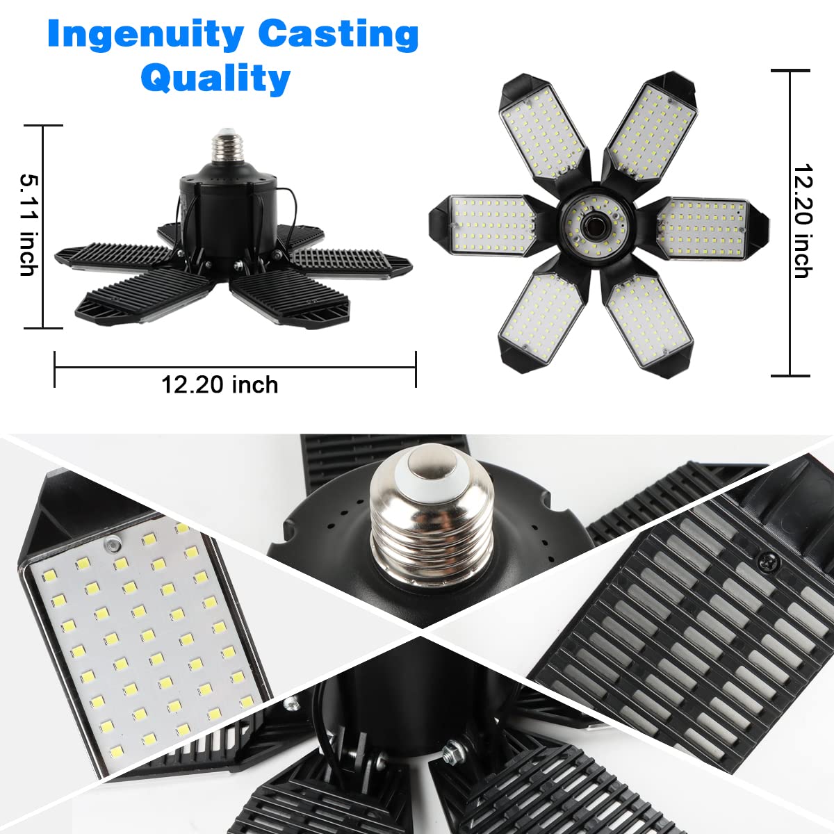 POLARPRA LED garage light is compatible with E26/E27 screw base for simple setup.